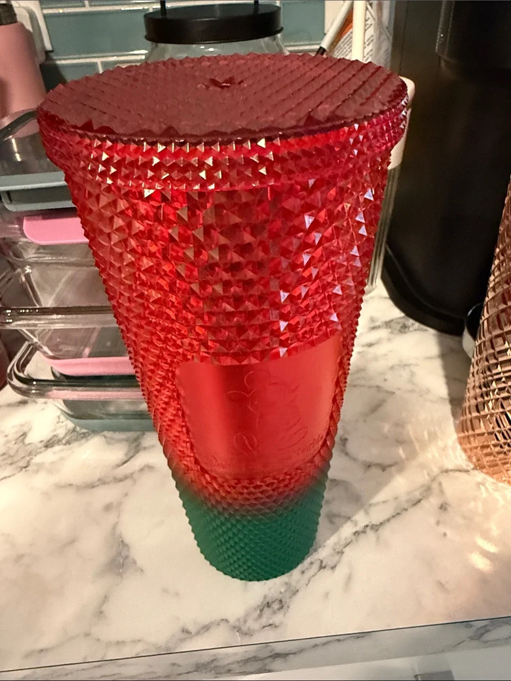 Starbucks Red and Green Mickey Mouse Textured Studded Tumbler